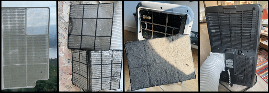 portable air conditioner air filters clean vs dirty example